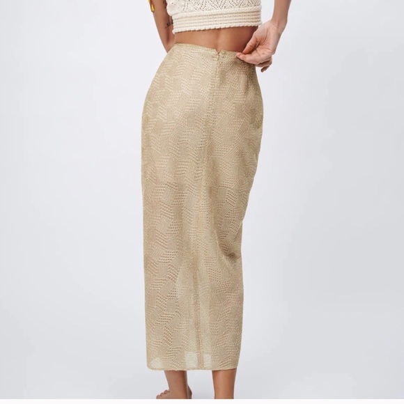 ZARA Knotted Midi Skirt Gold - Picture 10 of 11
